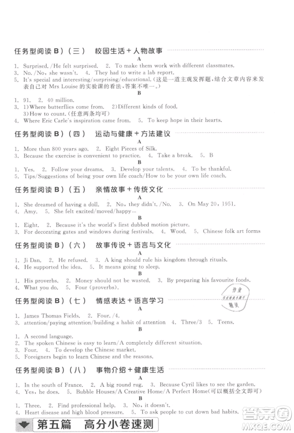 延邊教育出版社2022全品中考復(fù)習(xí)方案聽課手冊(cè)英語(yǔ)通用版徐州專版參考答案
