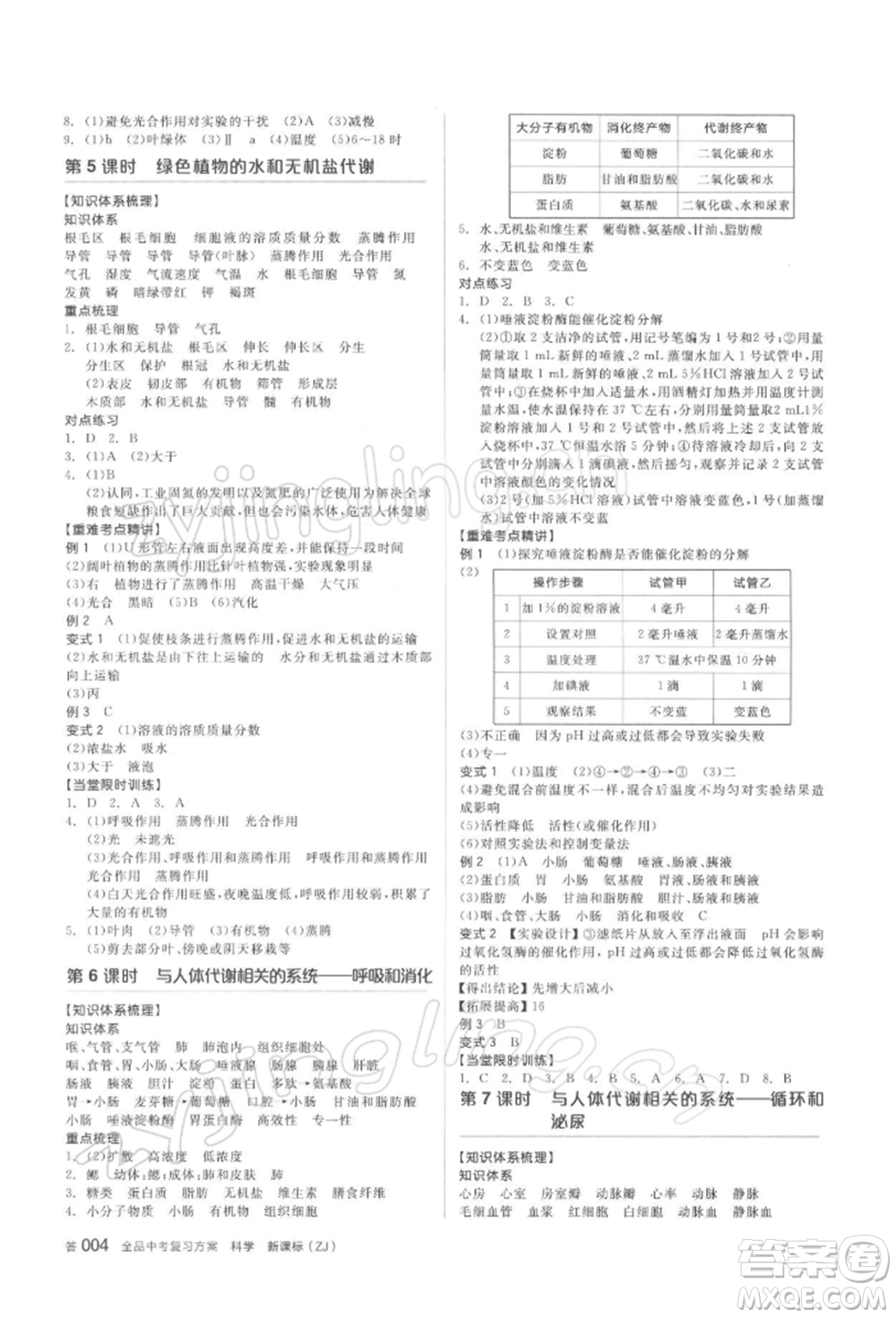 陽光出版社2022全品中考復(fù)習(xí)方案備考手冊(cè)科學(xué)浙教版浙江專版參考答案