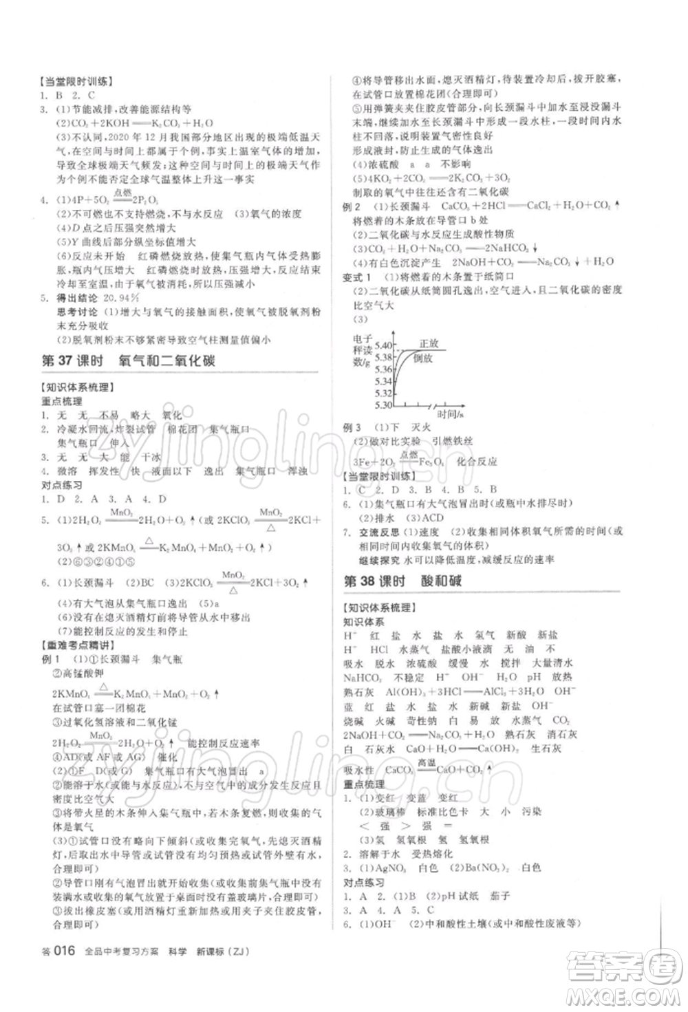 陽光出版社2022全品中考復(fù)習(xí)方案備考手冊(cè)科學(xué)浙教版浙江專版參考答案