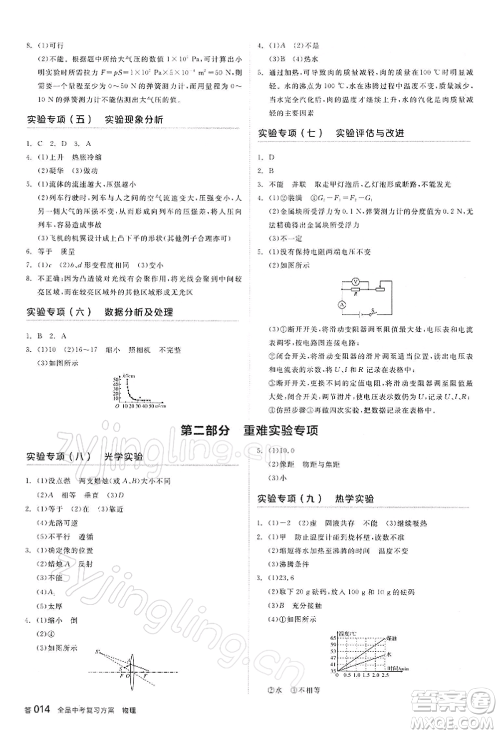 陽光出版社2022全品中考復(fù)習(xí)方案聽課手冊物理蘇科版江蘇專版參考答案