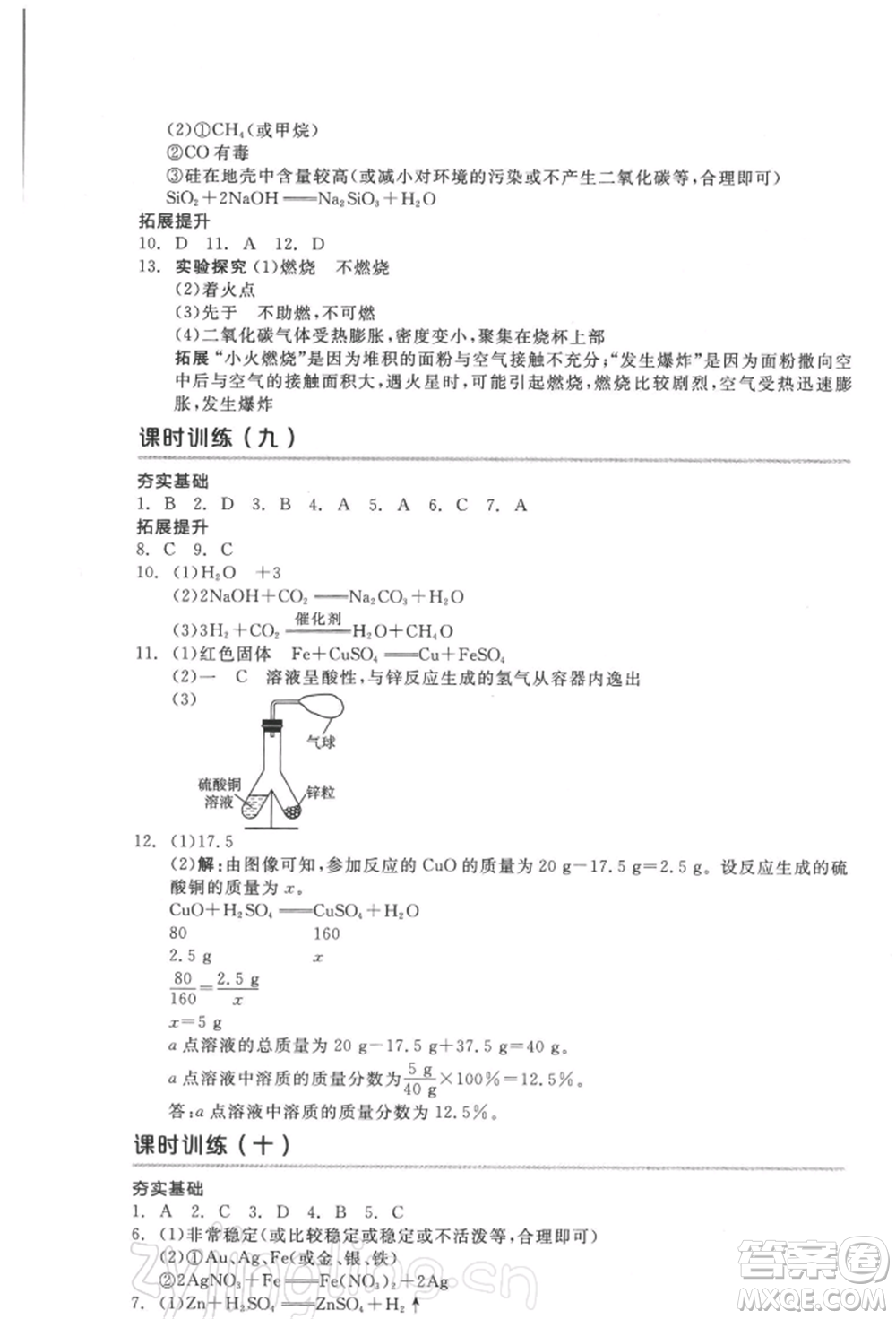 延邊教育出版社2022全品中考復習方案聽課手冊化學通用版徐州專版參考答案