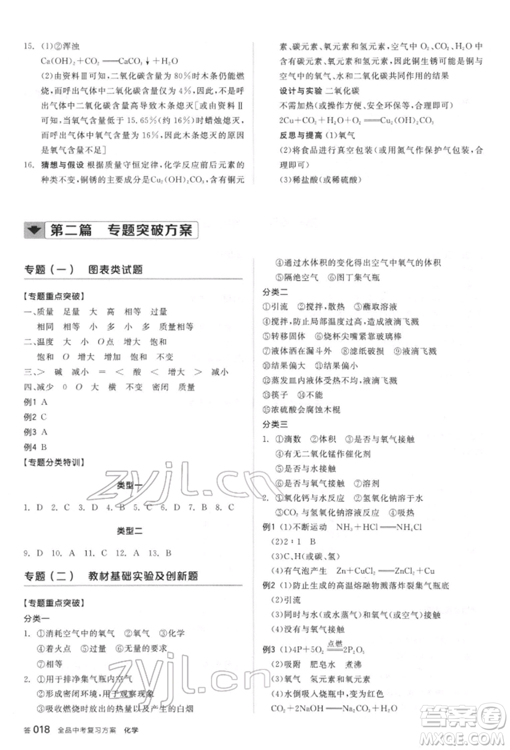 陽(yáng)光出版社2022全品中考復(fù)習(xí)方案聽(tīng)課手冊(cè)化學(xué)通用版江蘇專(zhuān)版參考答案