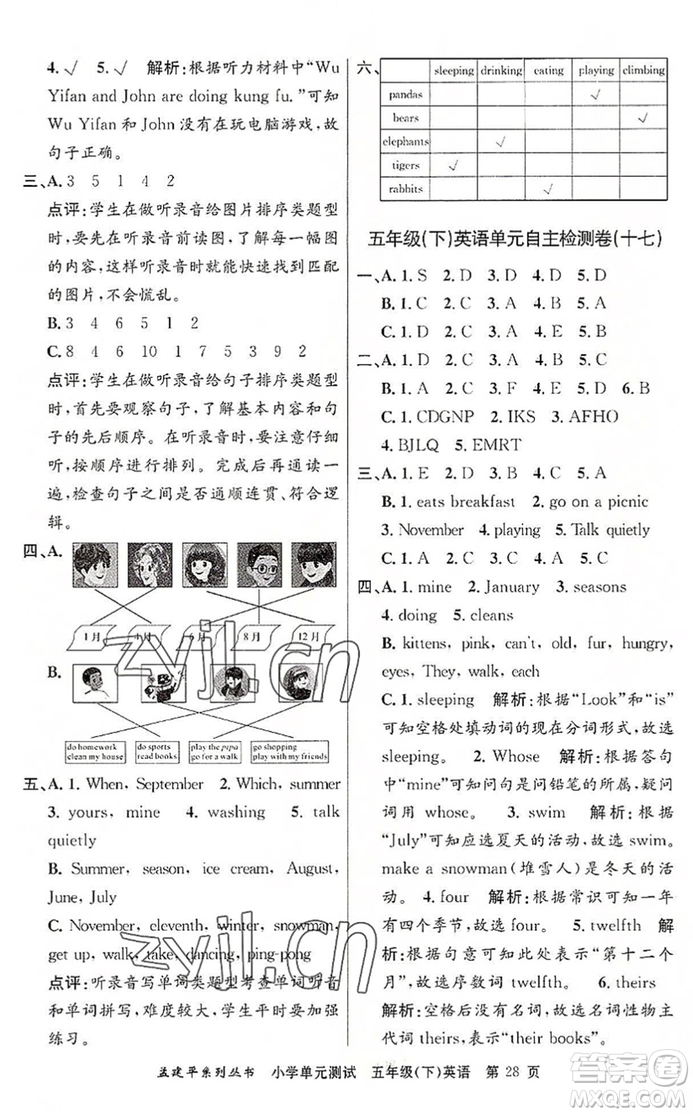 浙江工商大學(xué)出版社2022孟建平小學(xué)單元測(cè)試五年級(jí)英語(yǔ)下冊(cè)R人教版答案