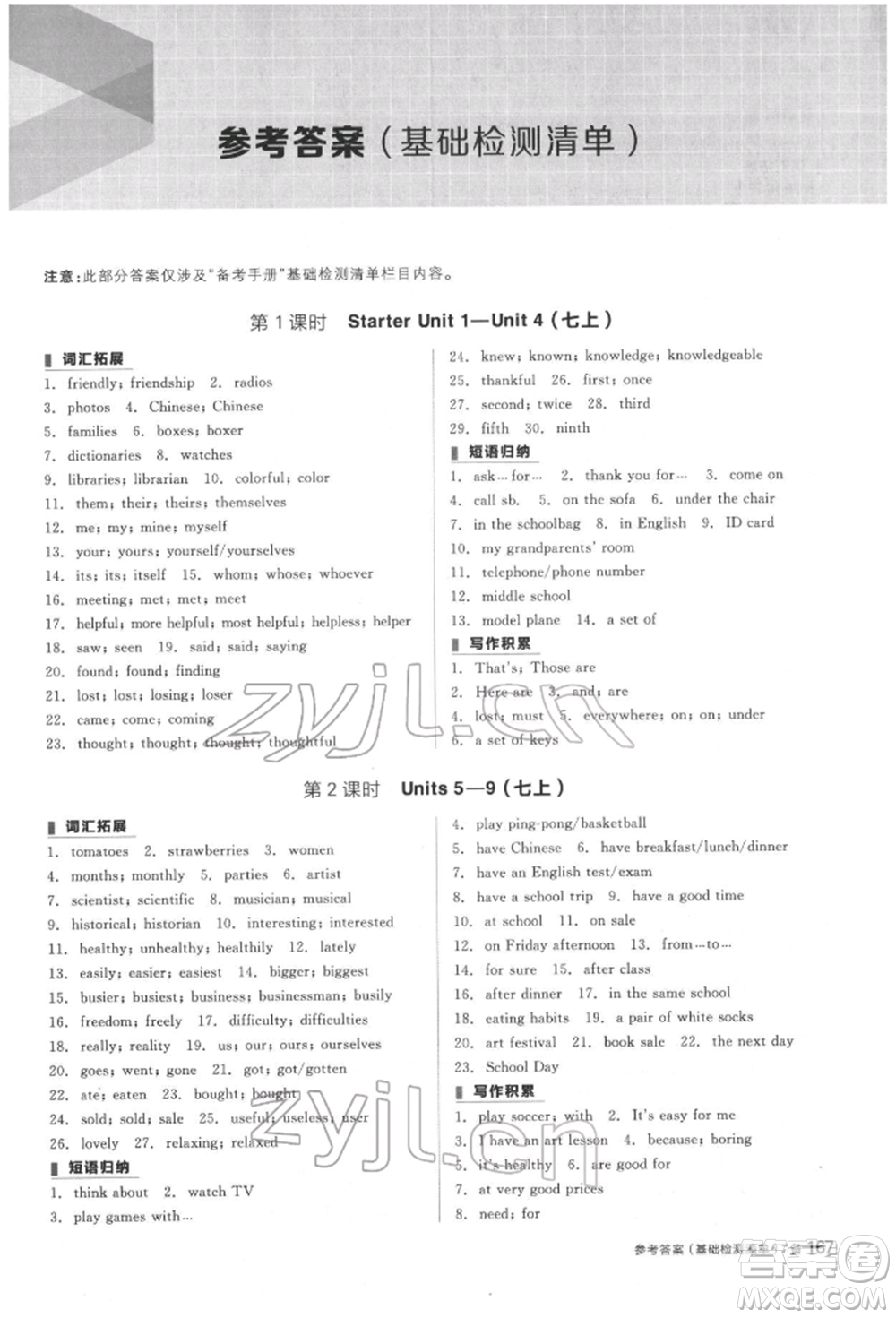 陽(yáng)光出版社2022全品中考復(fù)習(xí)方案?jìng)淇际謨?cè)英語(yǔ)人教版杭州專版參考答案