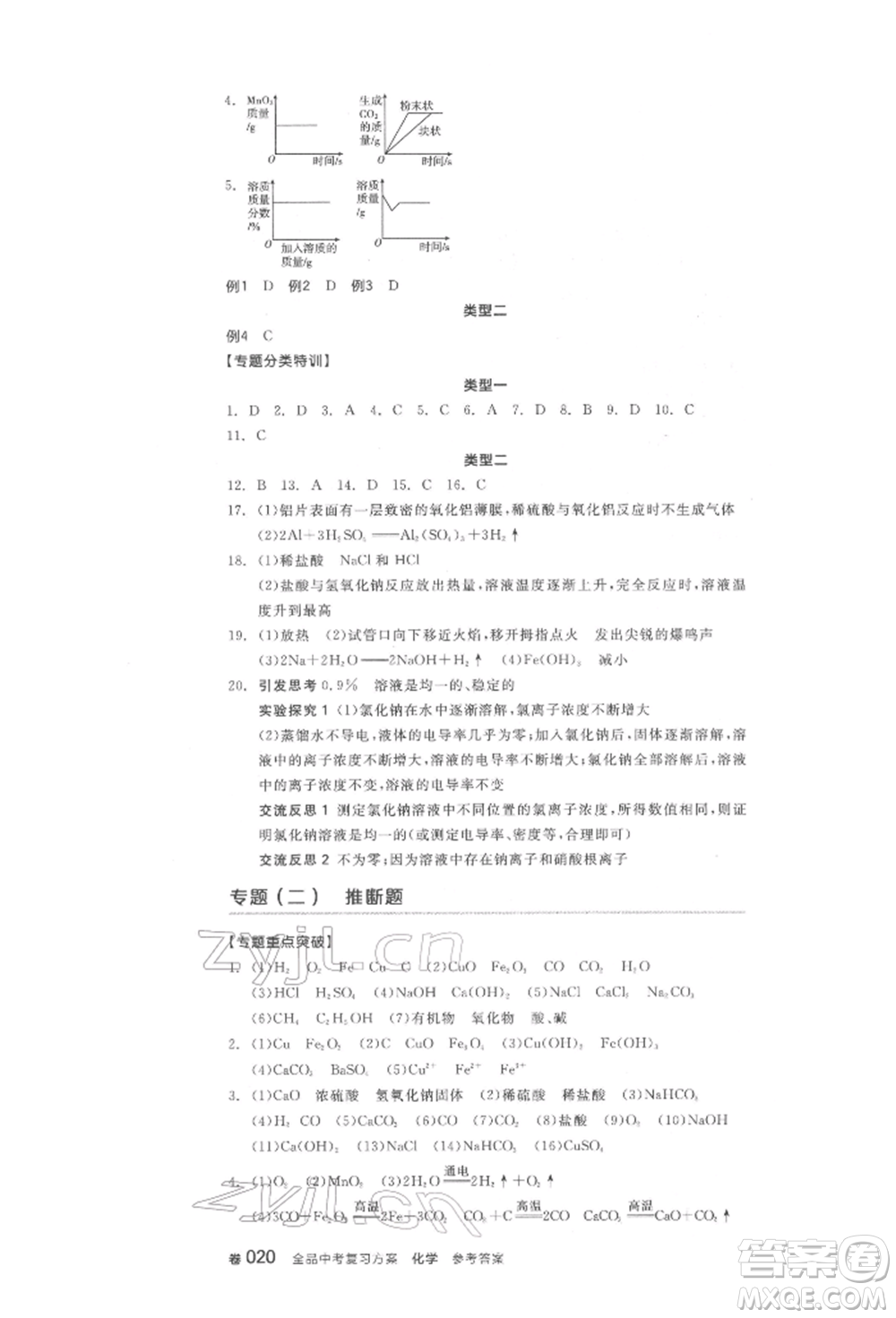 陽(yáng)光出版社2022全品中考復(fù)習(xí)方案化學(xué)通用版淮安專版參考答案