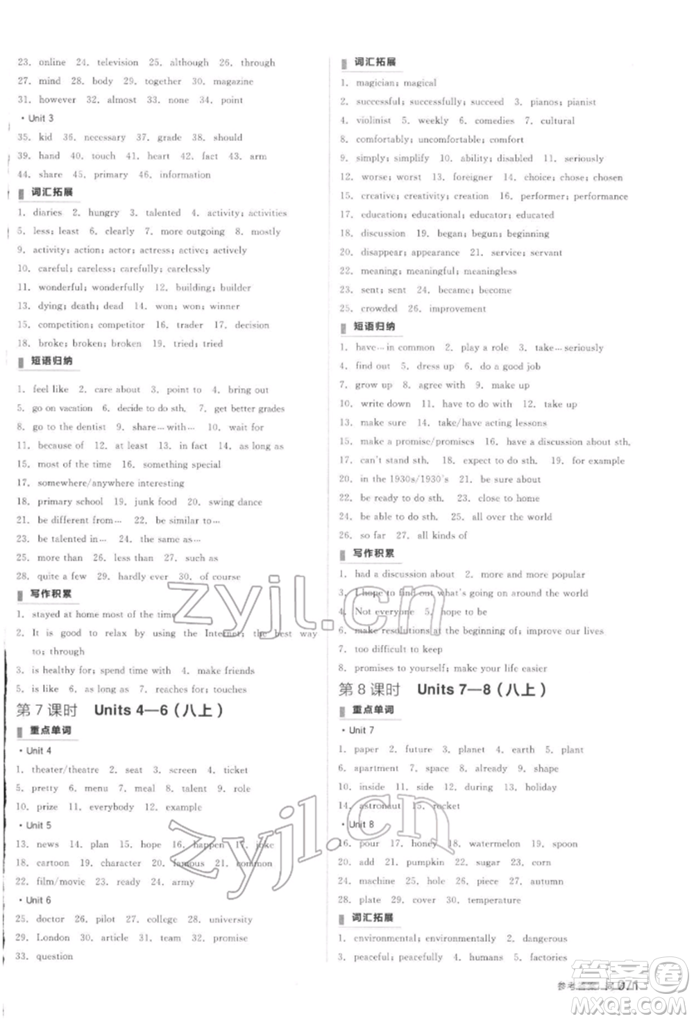 陽(yáng)光出版社2022全品中考復(fù)習(xí)方案聽(tīng)課手冊(cè)英語(yǔ)通用版江西專版參考答案
