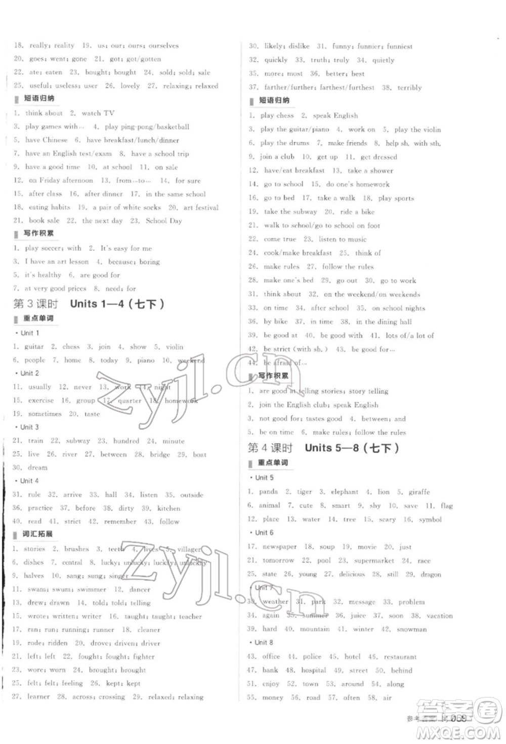 陽(yáng)光出版社2022全品中考復(fù)習(xí)方案聽(tīng)課手冊(cè)英語(yǔ)通用版江西專版參考答案