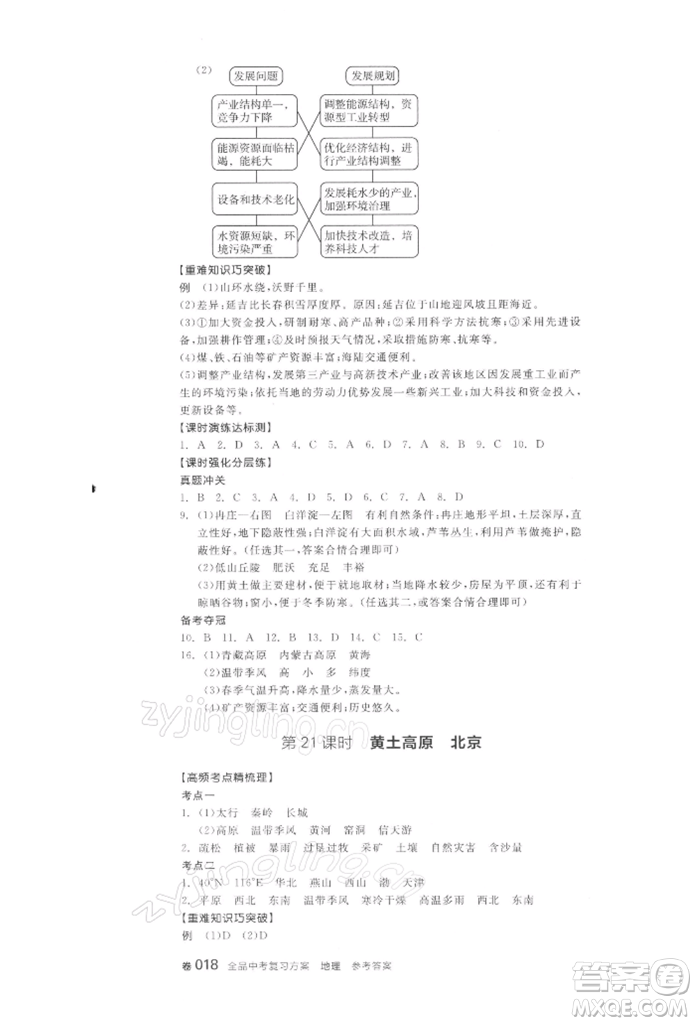 陽光出版社2022全品中考復(fù)習(xí)方案地理通用版連云港專版參考答案