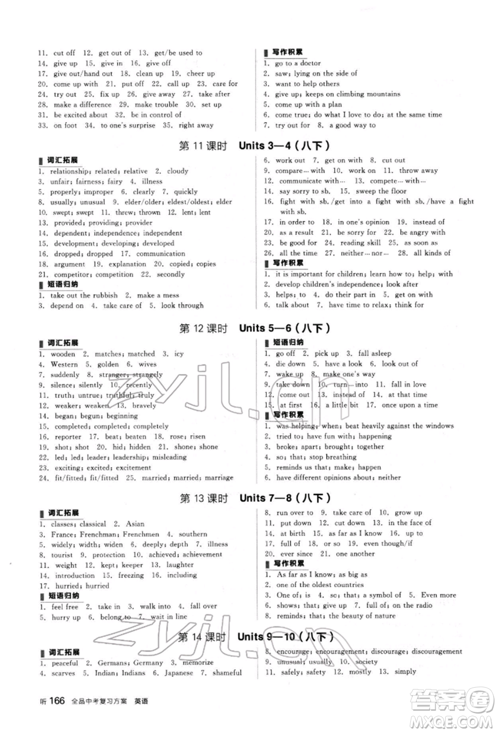 陽(yáng)光出版社2022全品中考復(fù)習(xí)方案聽課手冊(cè)英語(yǔ)人教版新疆專版參考答案