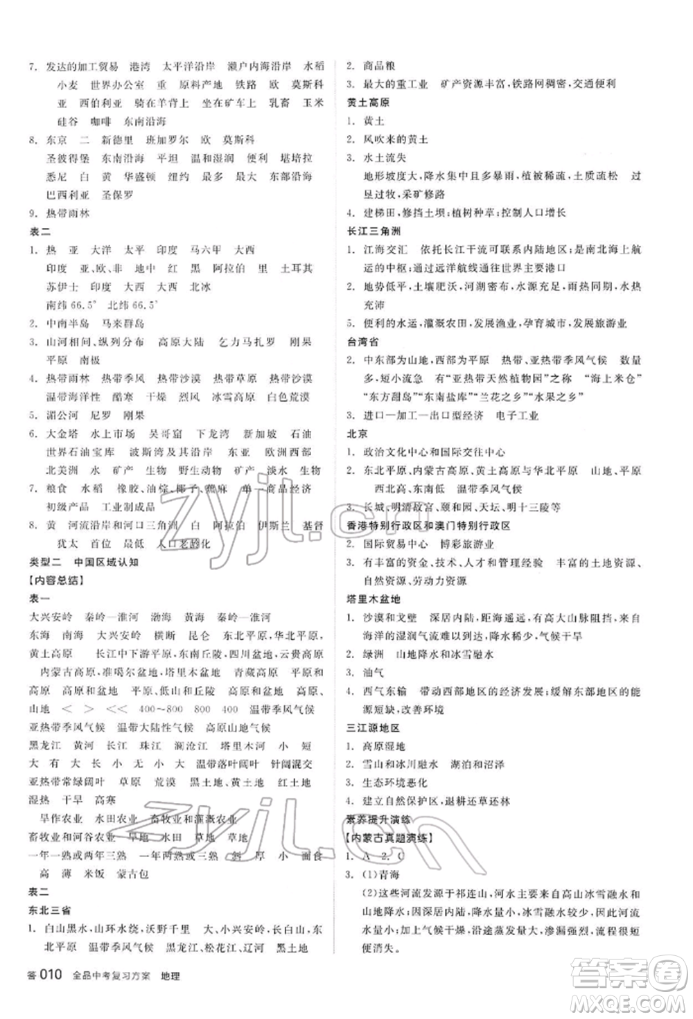 陽(yáng)光出版社2022全品中考復(fù)習(xí)方案聽(tīng)課手冊(cè)地理通用版內(nèi)蒙古專(zhuān)版參考答案