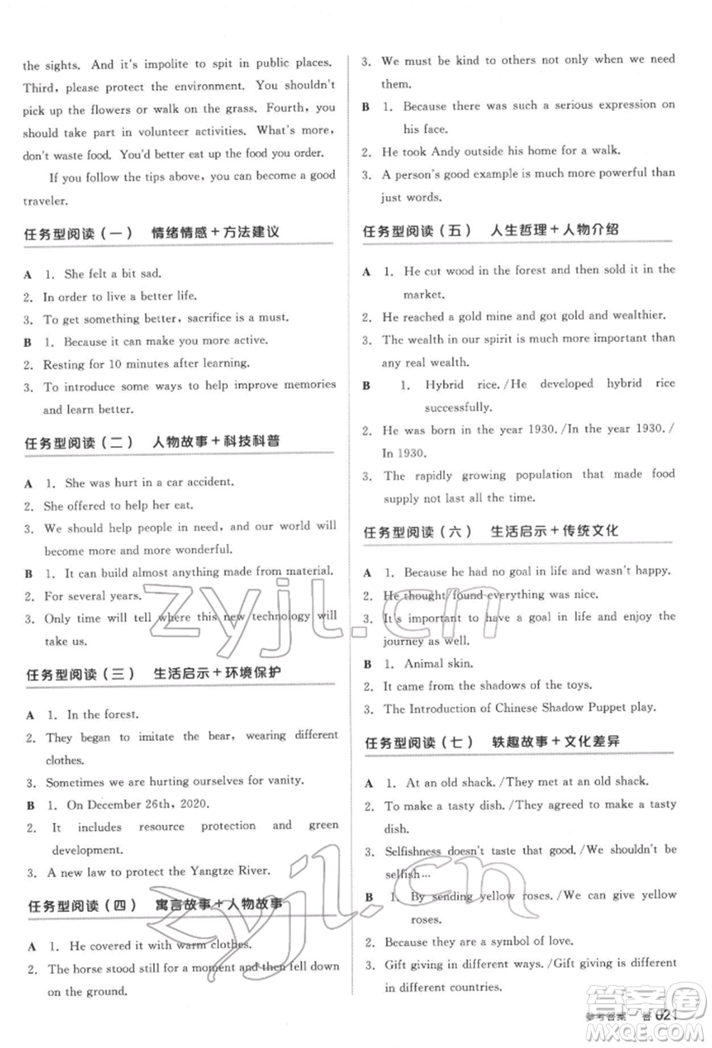 延邊教育出版社2022全品中考復(fù)習(xí)方案聽課手冊英語人教版安徽專版參考答案