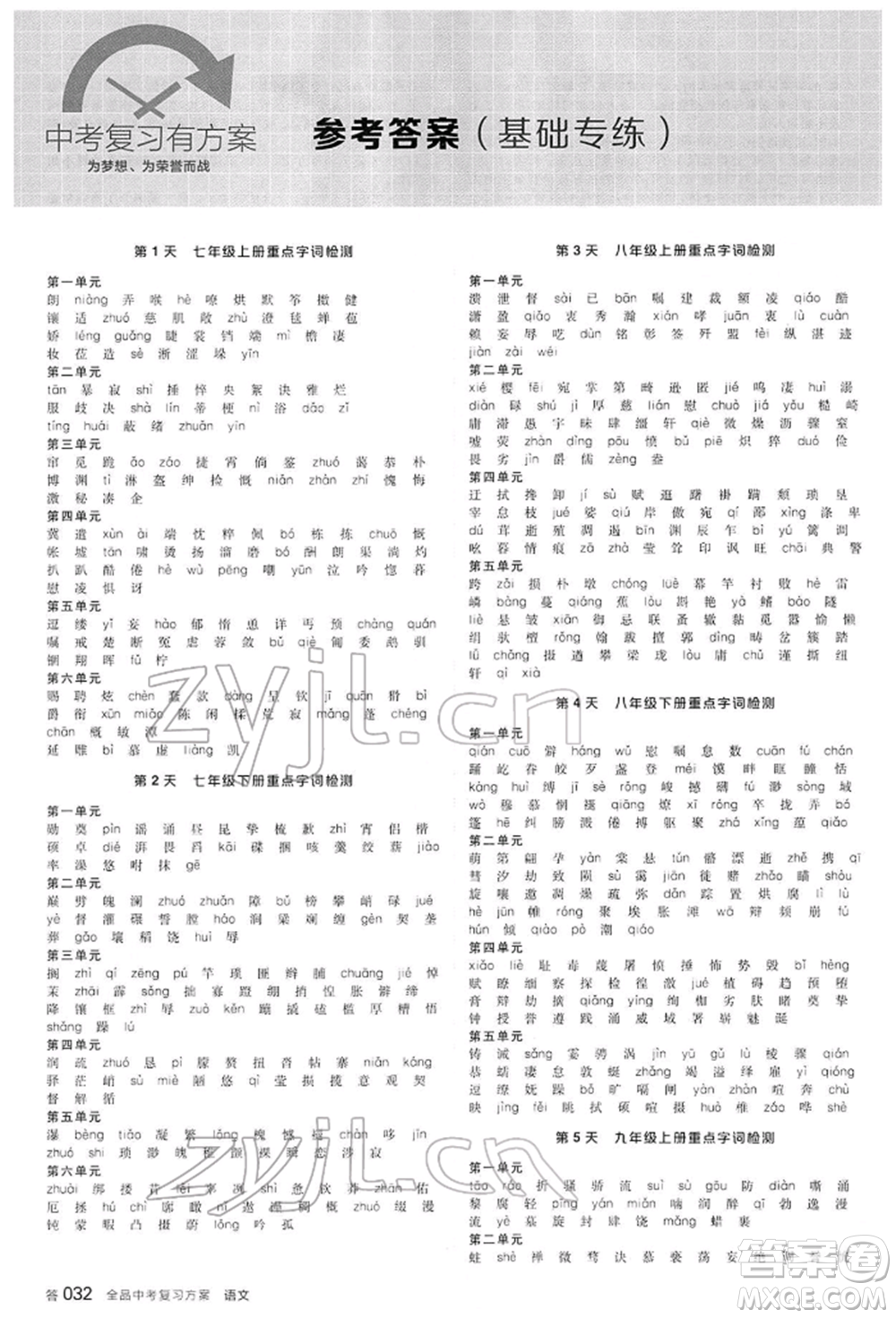 延邊教育出版社2022全品中考復習方案講解手冊語文人教版河北專版參考答案