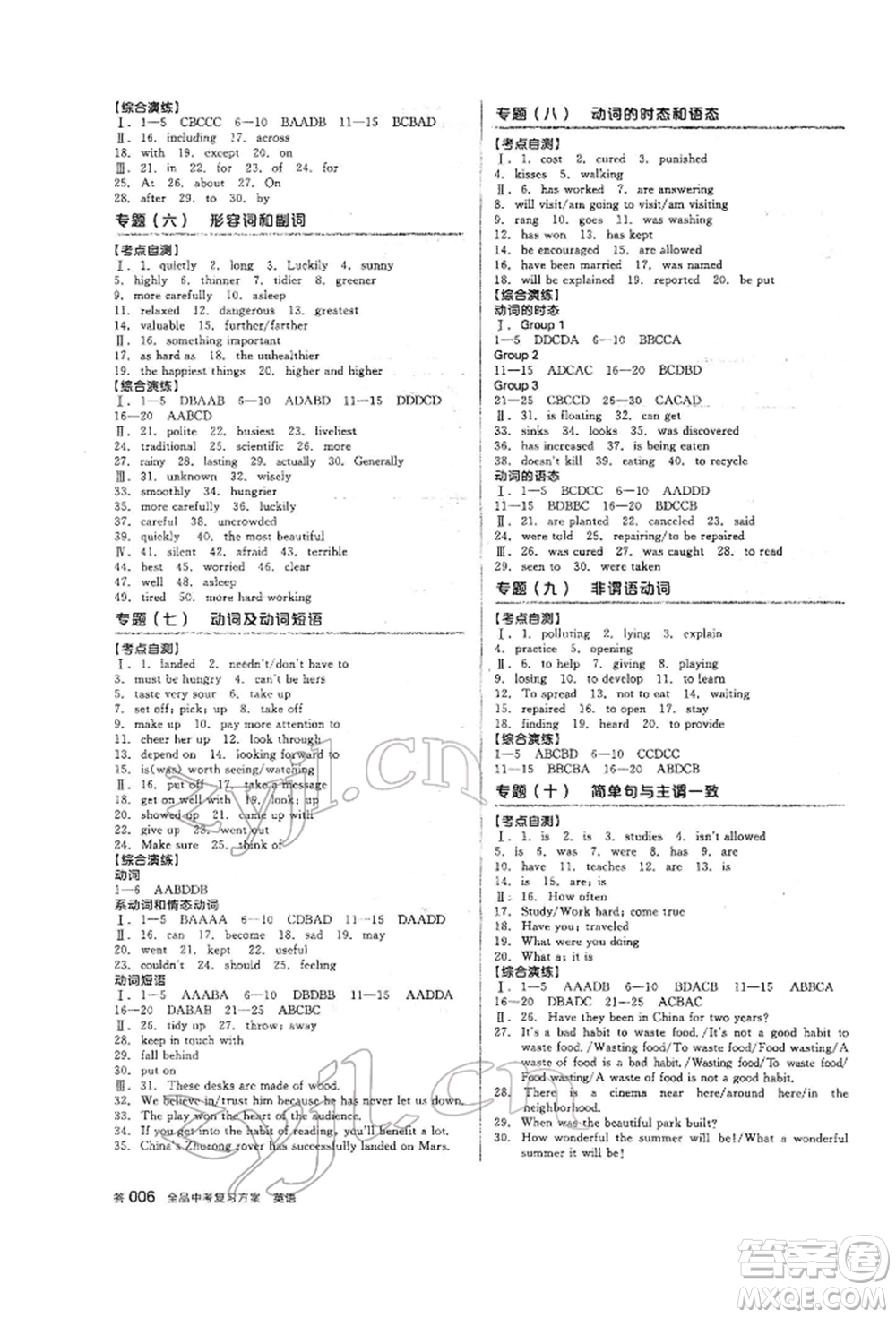 天津人民出版社2022全品中考復習方案聽課手冊英語外研版參考答案