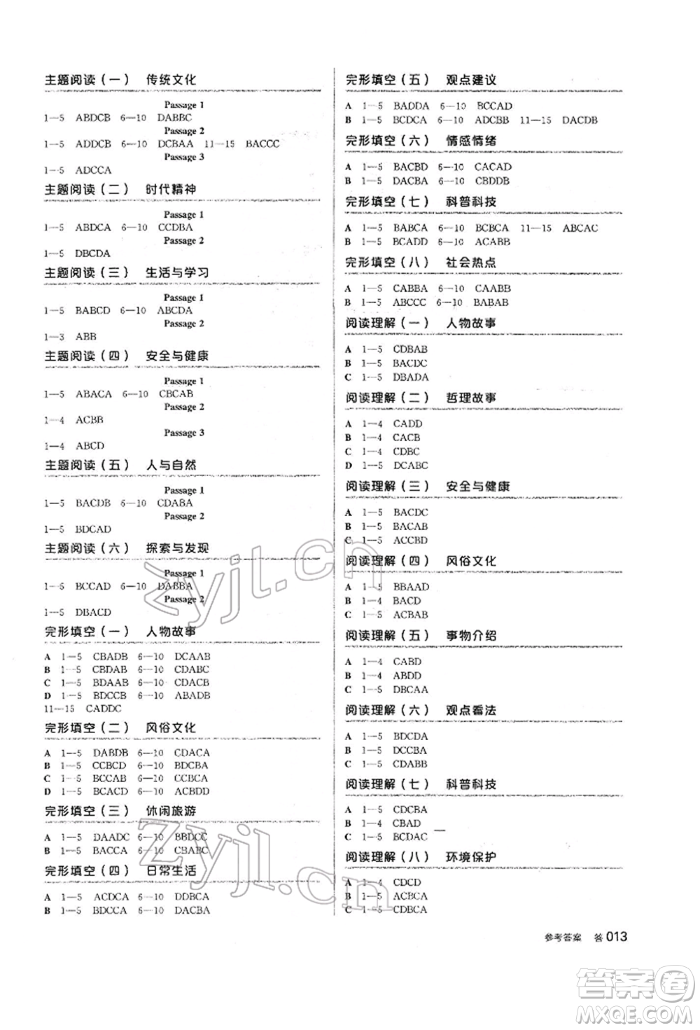 天津人民出版社2022全品中考復習方案聽課手冊英語外研版參考答案