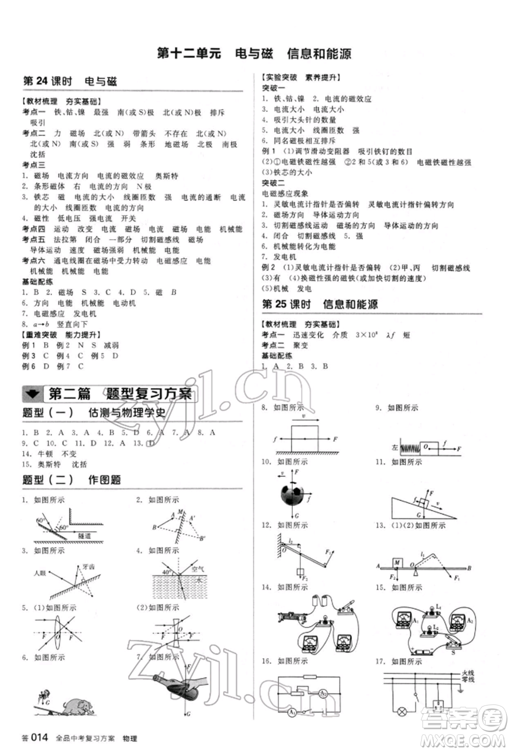 陽光出版社2022全品中考復(fù)習(xí)方案聽課手冊(cè)物理人教版新疆專版參考答案