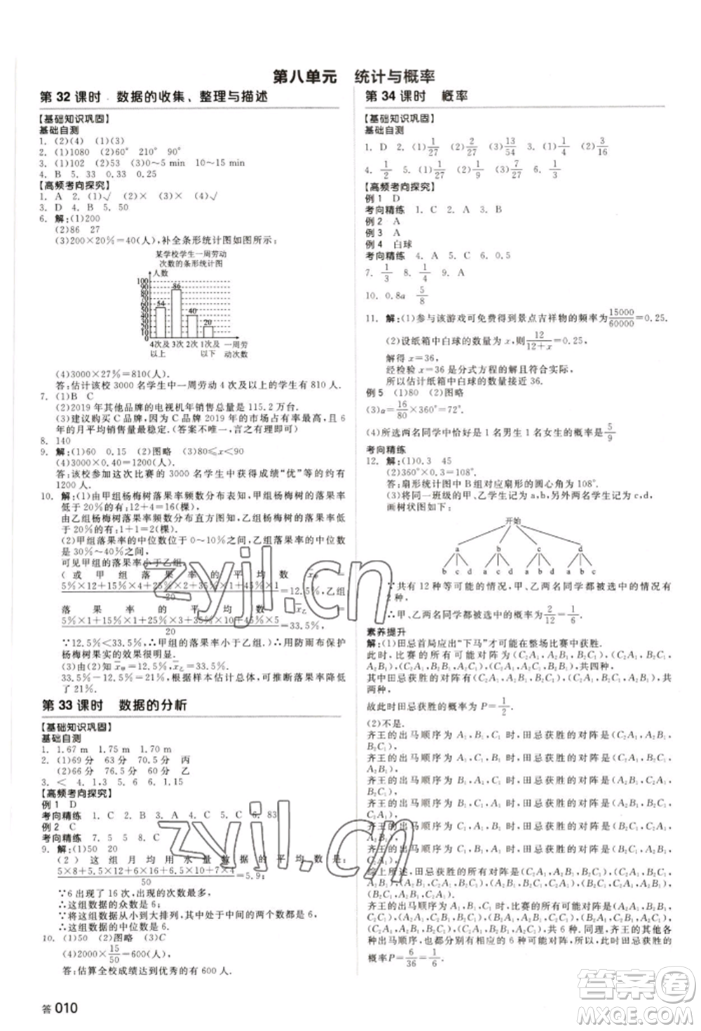 天津人民出版社2022全品中考復(fù)習方案聽課手冊數(shù)學人教版長沙專版參考答案
