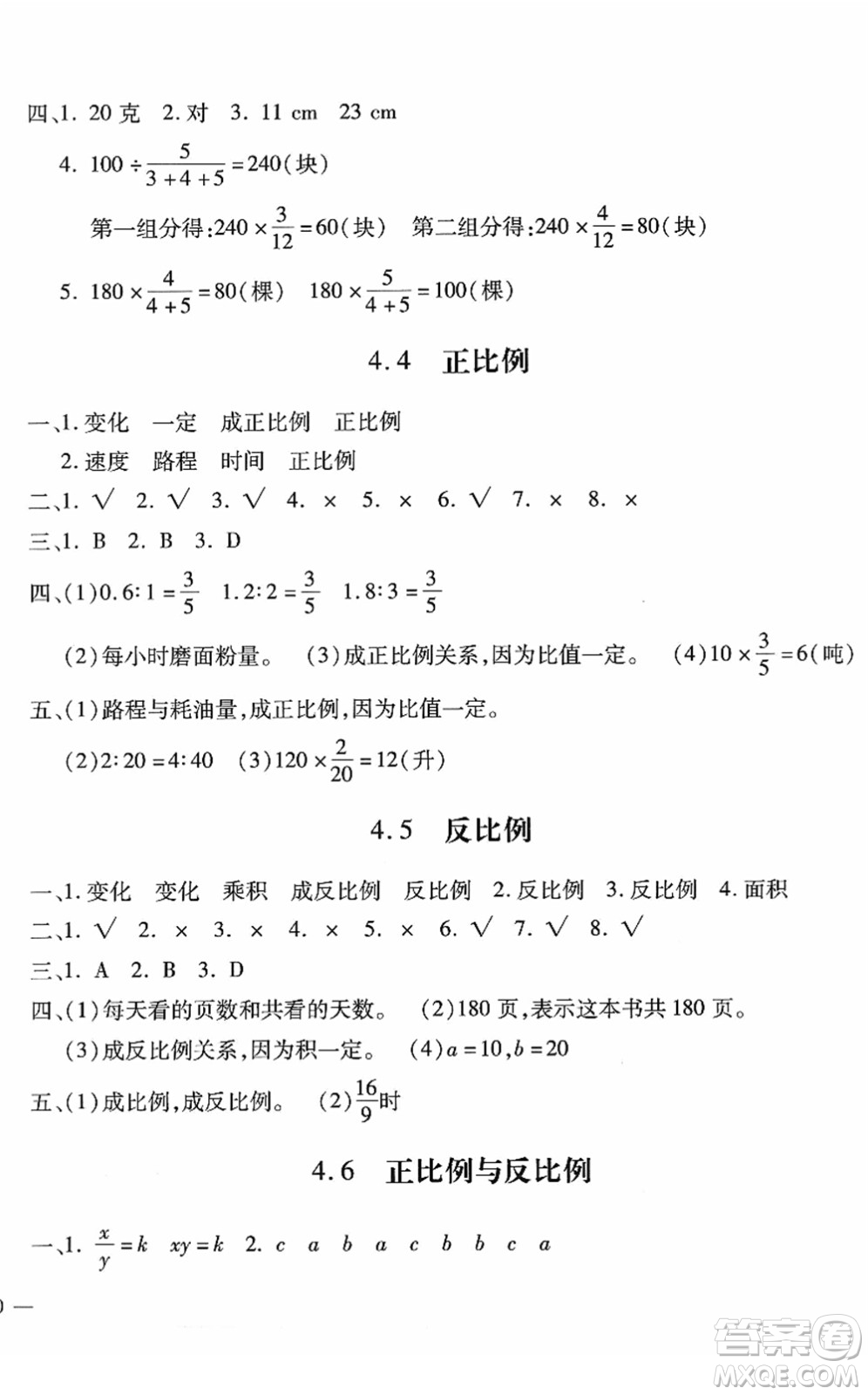 河北少年兒童出版社2022世超金典課時(shí)練測(cè)評(píng)試卷六年級(jí)數(shù)學(xué)下冊(cè)人教版答案