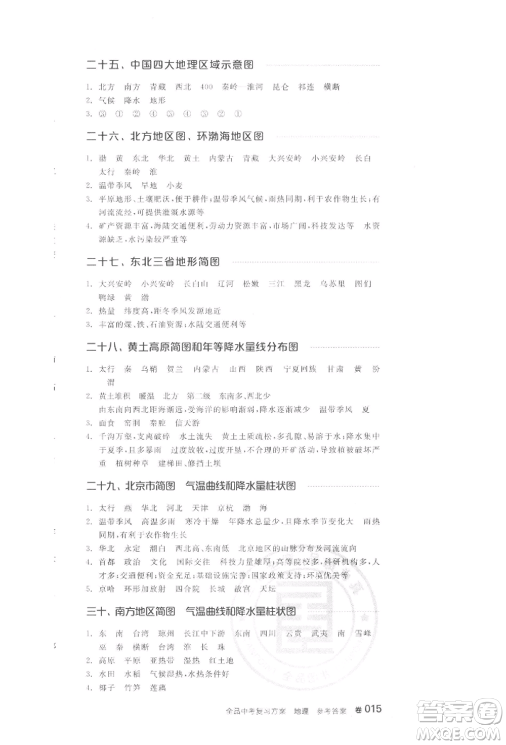 陽(yáng)光出版社2022全品中考復(fù)習(xí)方案聽課手冊(cè)地理通用版江西專版參考答案