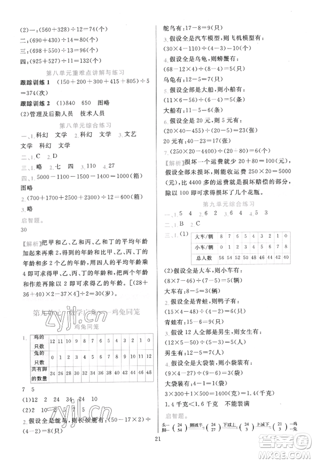 浙江教育出版社2022全優(yōu)方案夯實與提高四年級下冊數(shù)學(xué)人教版參考答案