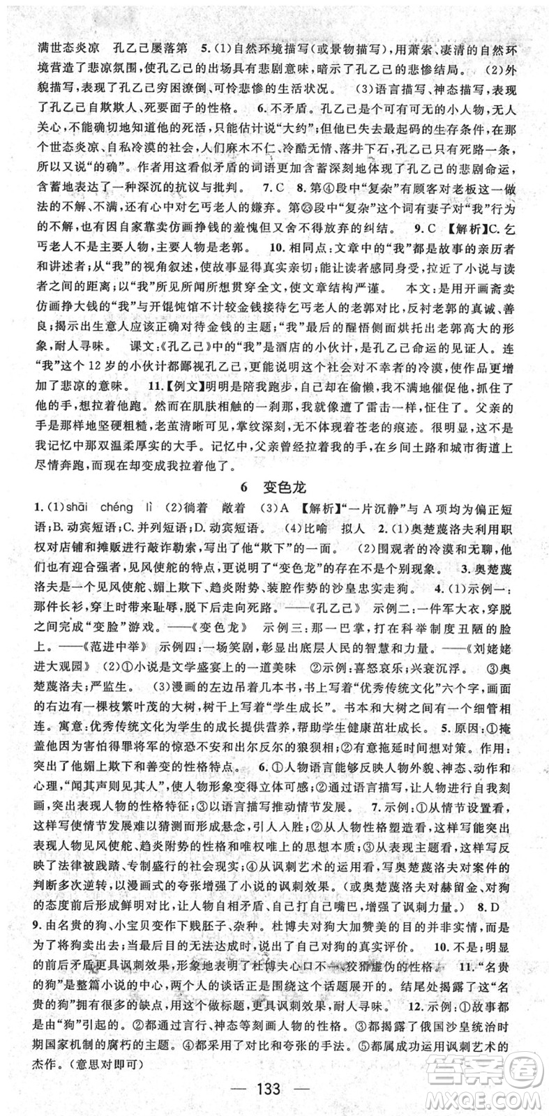 陽光出版社2022精英新課堂九年級語文下冊RJ人教版安徽專版答案