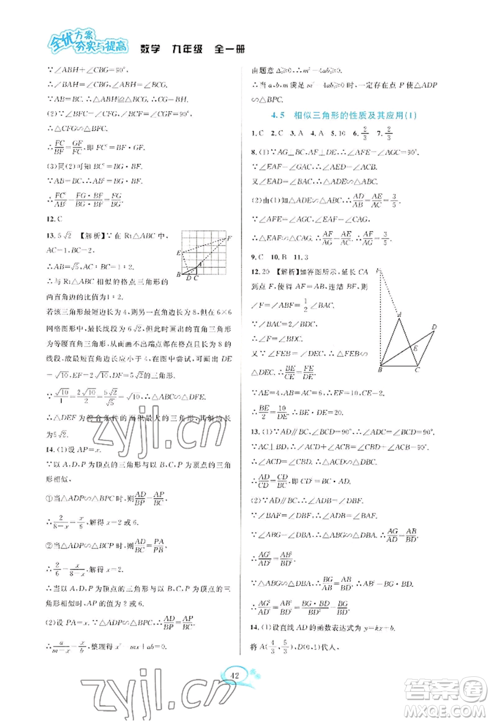 華東師范大學出版社2022全優(yōu)方案夯實與提高九年級數(shù)學浙教版參考答案