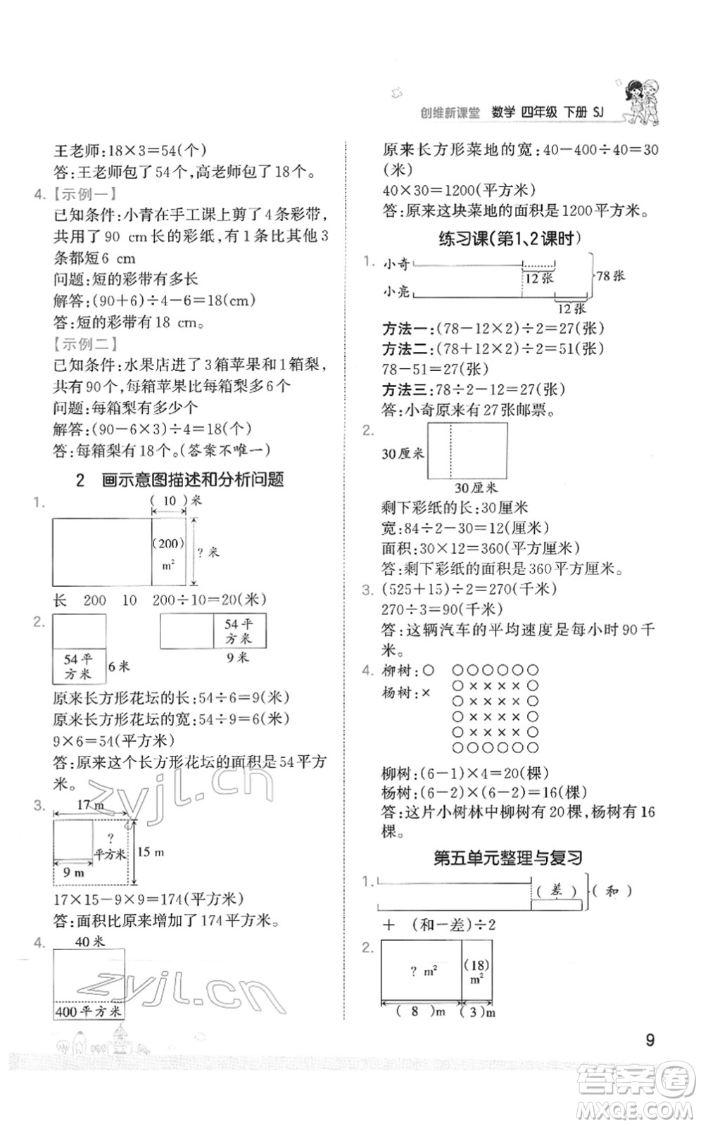 江西人民出版社2022王朝霞創(chuàng)維新課堂同步優(yōu)化訓(xùn)練四年級數(shù)學(xué)下冊SJ蘇教版答案
