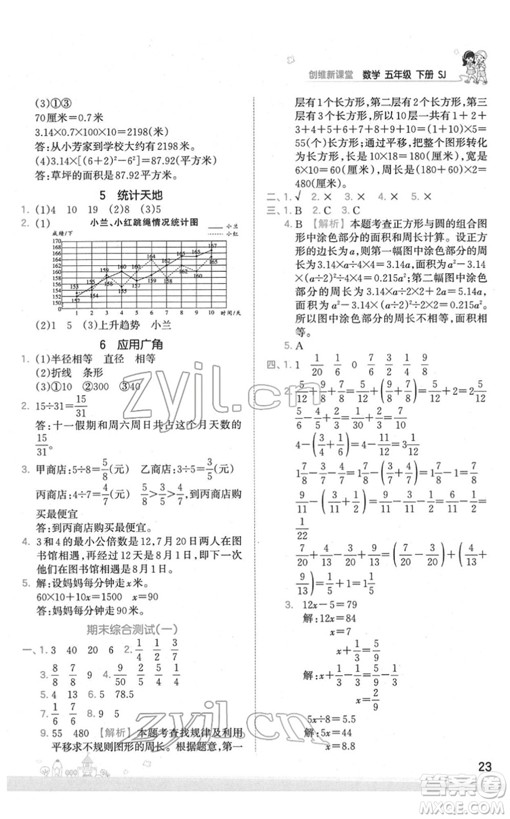 江西人民出版社2022王朝霞創(chuàng)維新課堂同步優(yōu)化訓(xùn)練五年級數(shù)學(xué)下冊SJ蘇教版答案