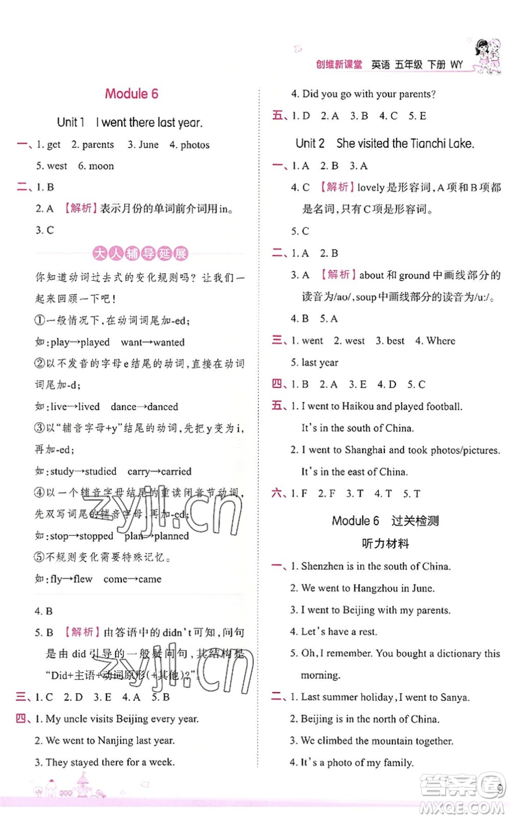 江西人民出版社2022王朝霞創(chuàng)維新課堂同步優(yōu)化訓(xùn)練五年級英語下冊WY外研版答案