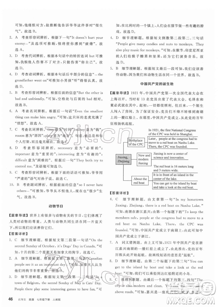 陽光出版社2022練就優(yōu)等生七年級(jí)英語下冊(cè)RJ人教版答案