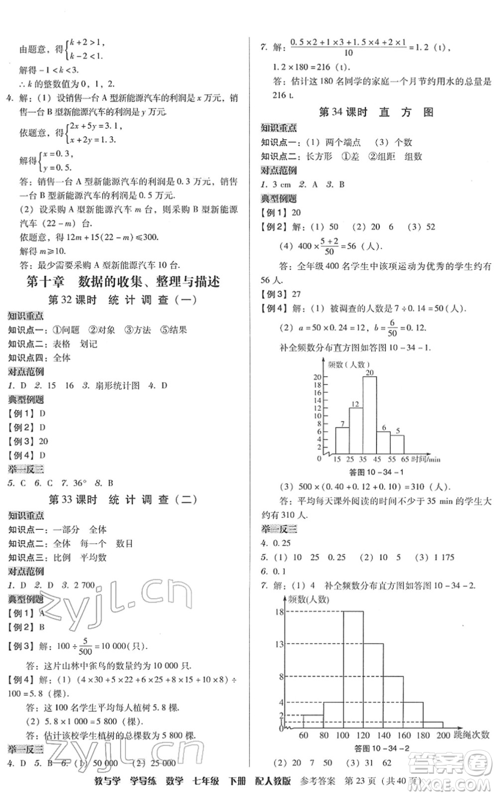 安徽人民出版社2022教與學(xué)學(xué)導(dǎo)練七年級數(shù)學(xué)下冊人教版答案