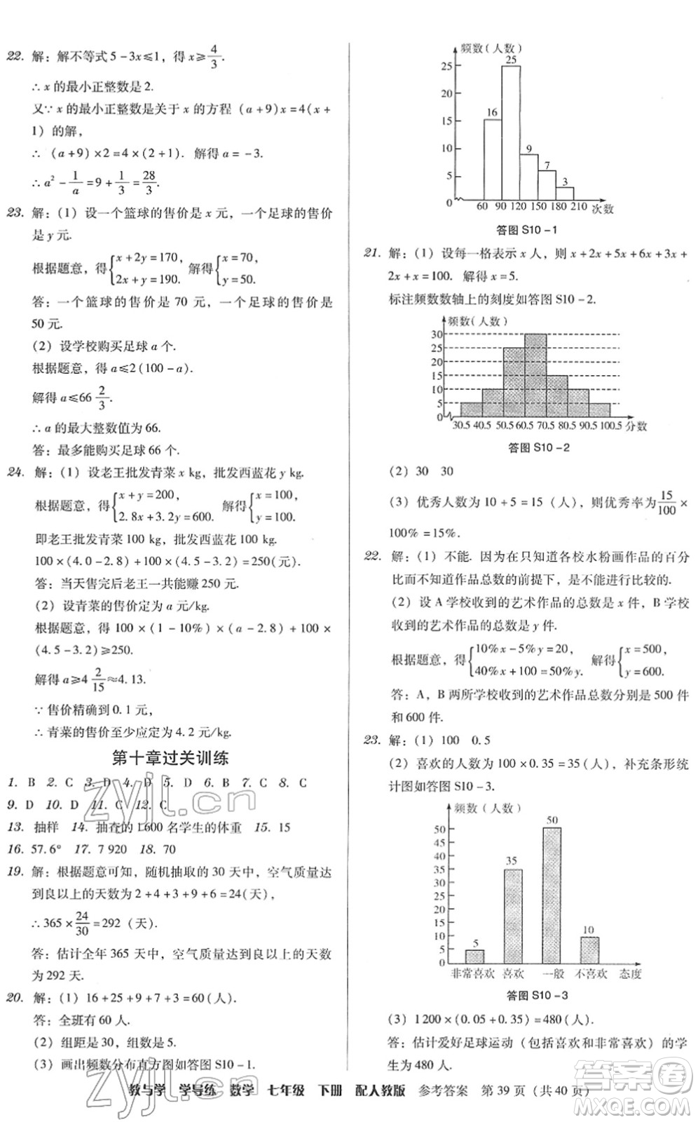 安徽人民出版社2022教與學(xué)學(xué)導(dǎo)練七年級數(shù)學(xué)下冊人教版答案