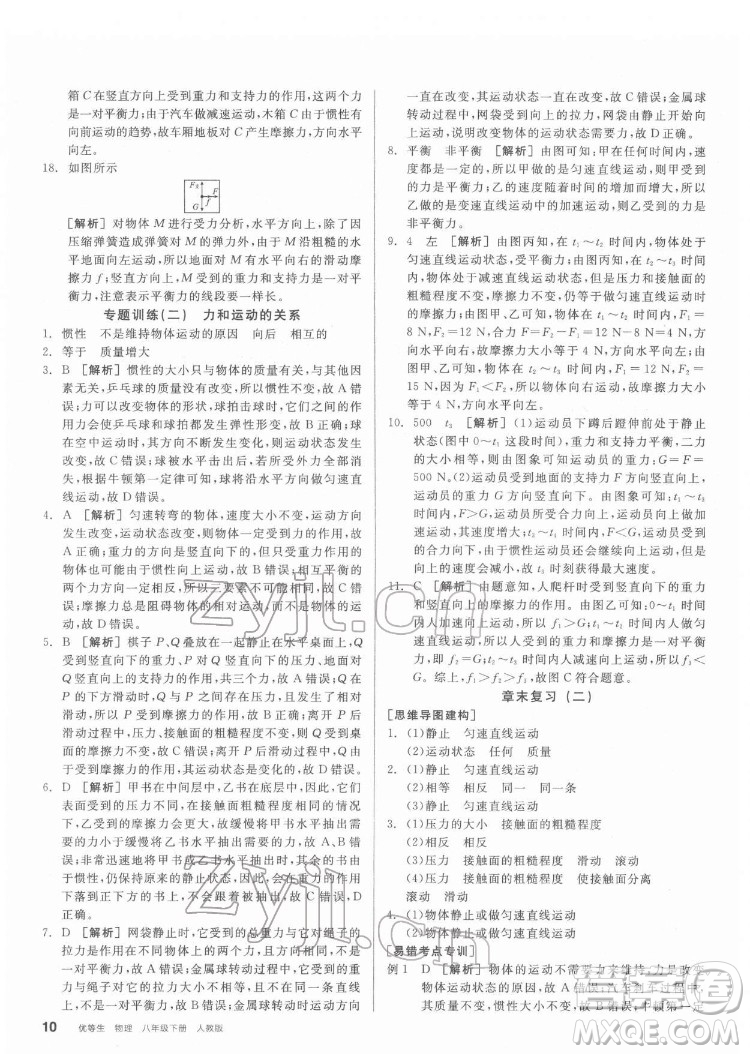 陽光出版社2022練就優(yōu)等生物理八年級下冊RJ人教版答案
