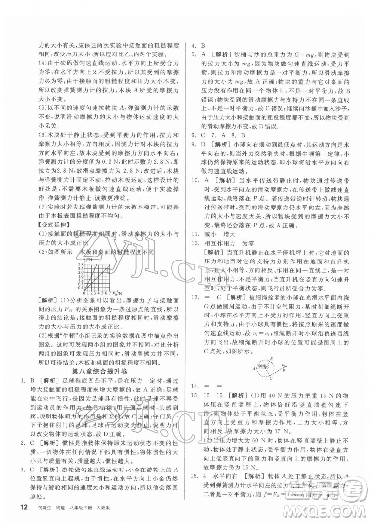 陽光出版社2022練就優(yōu)等生物理八年級下冊RJ人教版答案