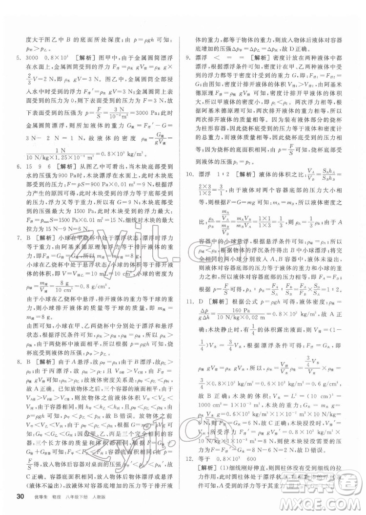 陽光出版社2022練就優(yōu)等生物理八年級下冊RJ人教版答案