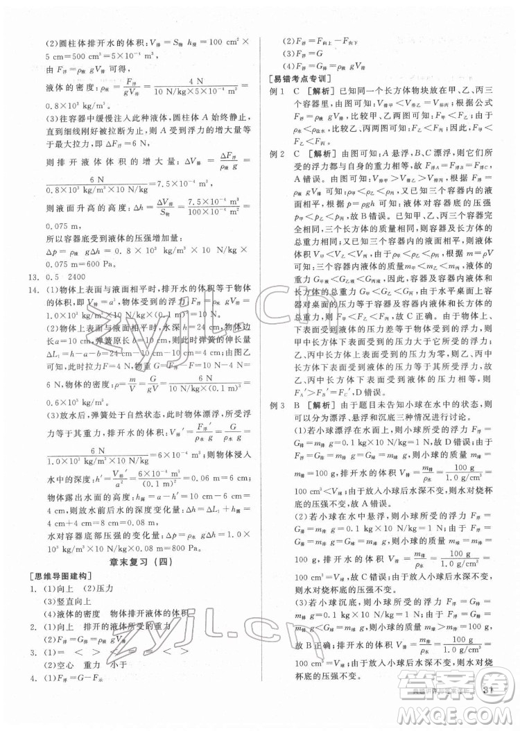 陽光出版社2022練就優(yōu)等生物理八年級下冊RJ人教版答案