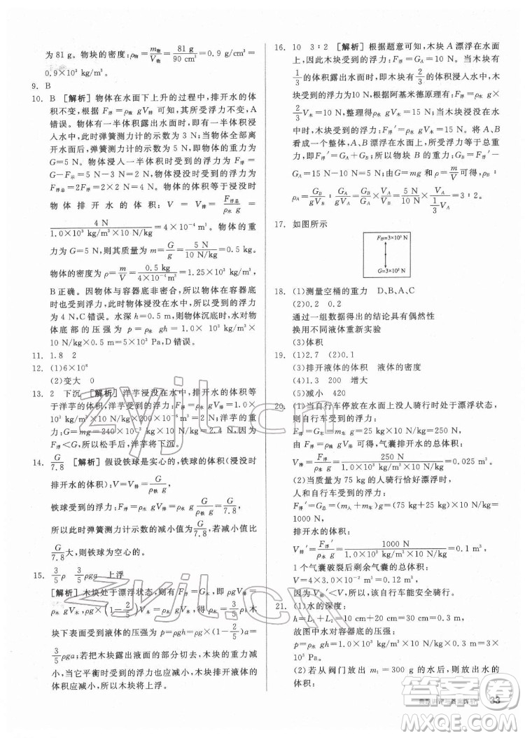 陽光出版社2022練就優(yōu)等生物理八年級下冊RJ人教版答案