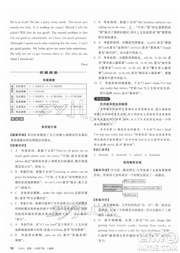 陽(yáng)光出版社2022練就優(yōu)等生八年級(jí)英語下冊(cè)RJ人教版答案