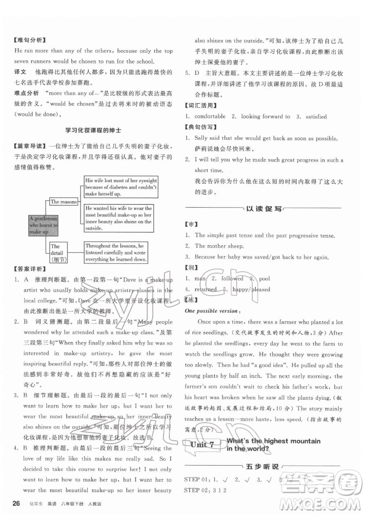 陽(yáng)光出版社2022練就優(yōu)等生八年級(jí)英語下冊(cè)RJ人教版答案