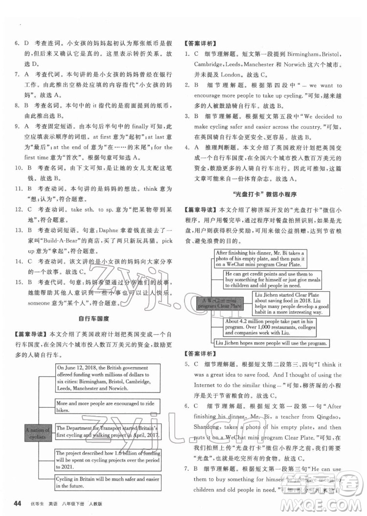 陽(yáng)光出版社2022練就優(yōu)等生八年級(jí)英語下冊(cè)RJ人教版答案