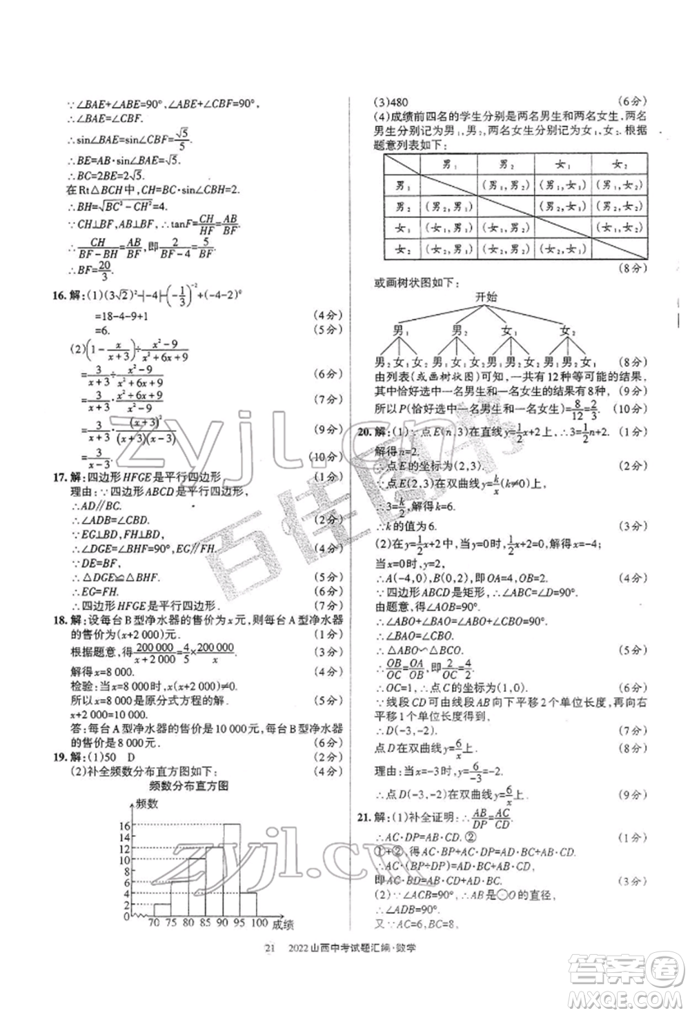 學(xué)習(xí)周報(bào)社2022山西中考試題匯編數(shù)學(xué)人教版參考答案