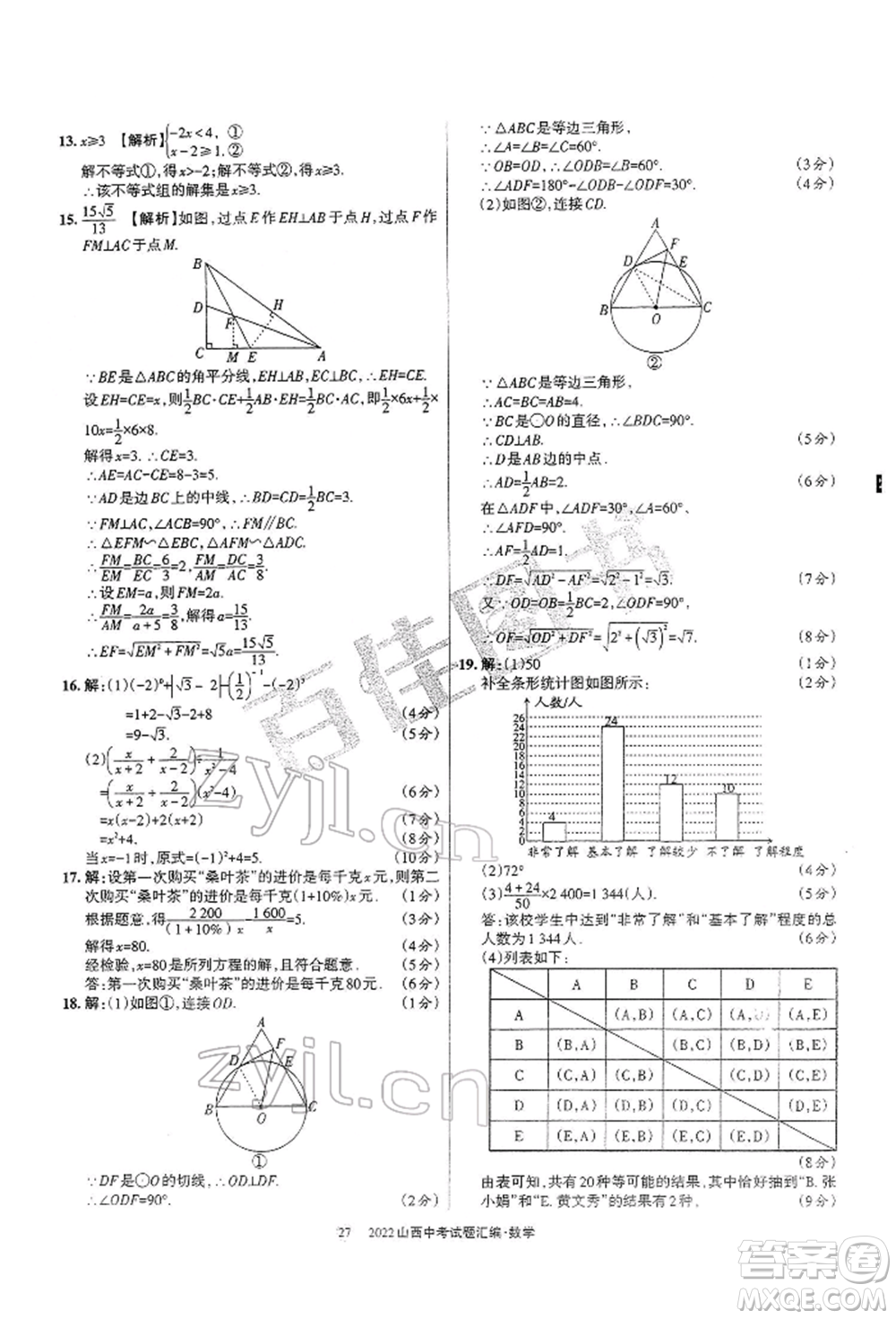 學(xué)習(xí)周報(bào)社2022山西中考試題匯編數(shù)學(xué)人教版參考答案