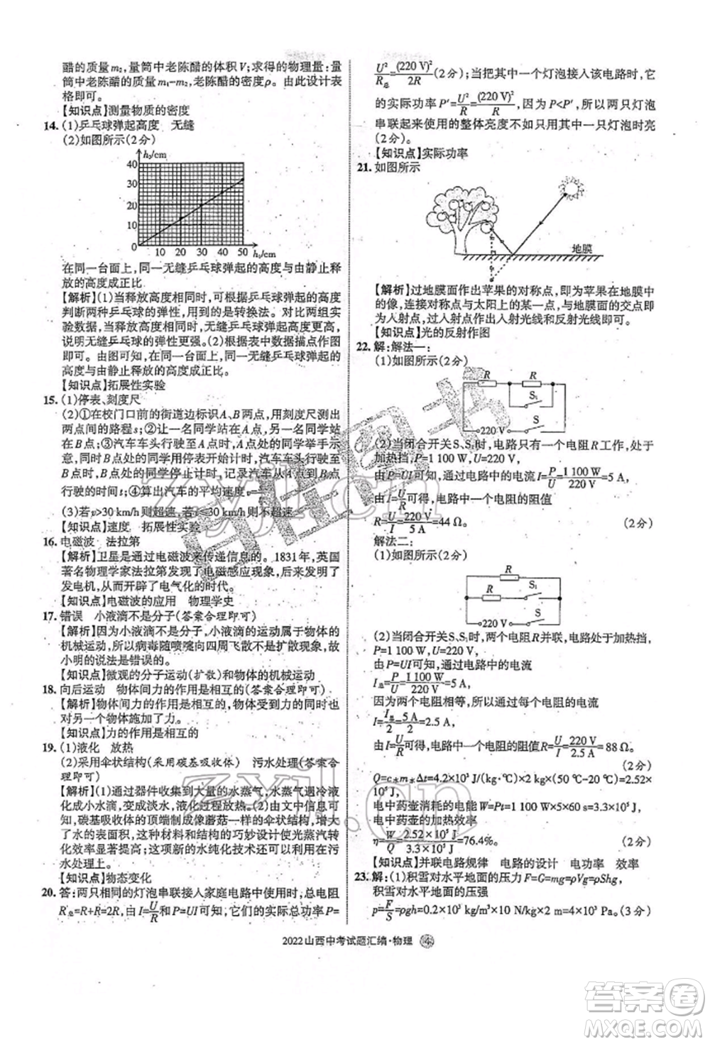 學(xué)習(xí)周報(bào)社2022山西中考試題匯編物理人教版參考答案