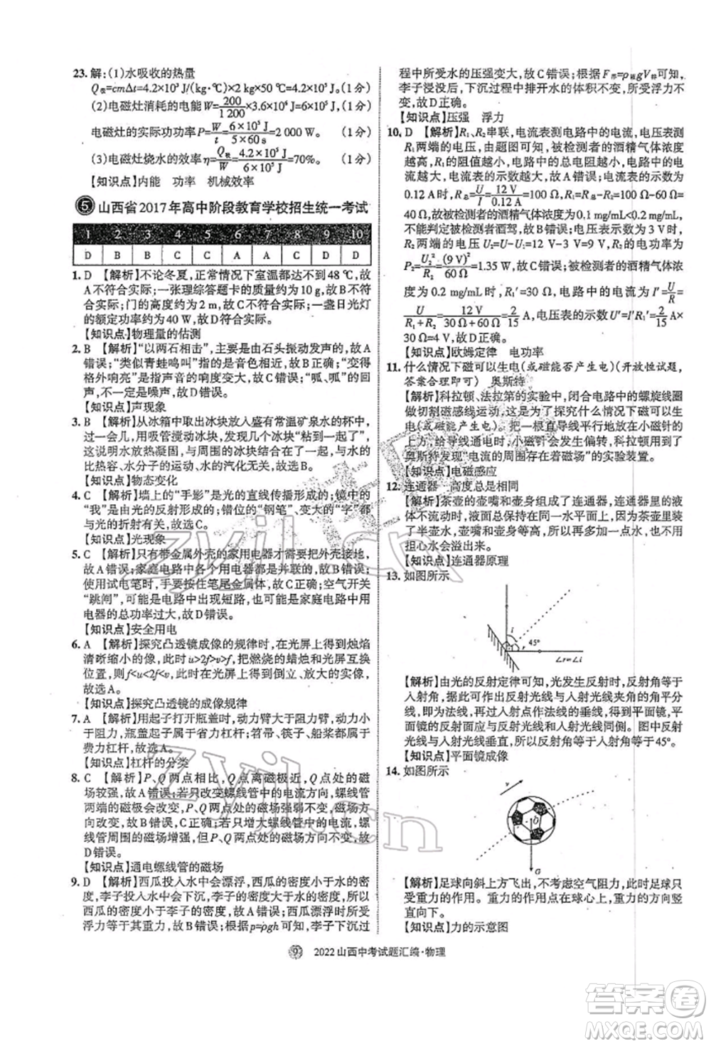 學(xué)習(xí)周報(bào)社2022山西中考試題匯編物理人教版參考答案