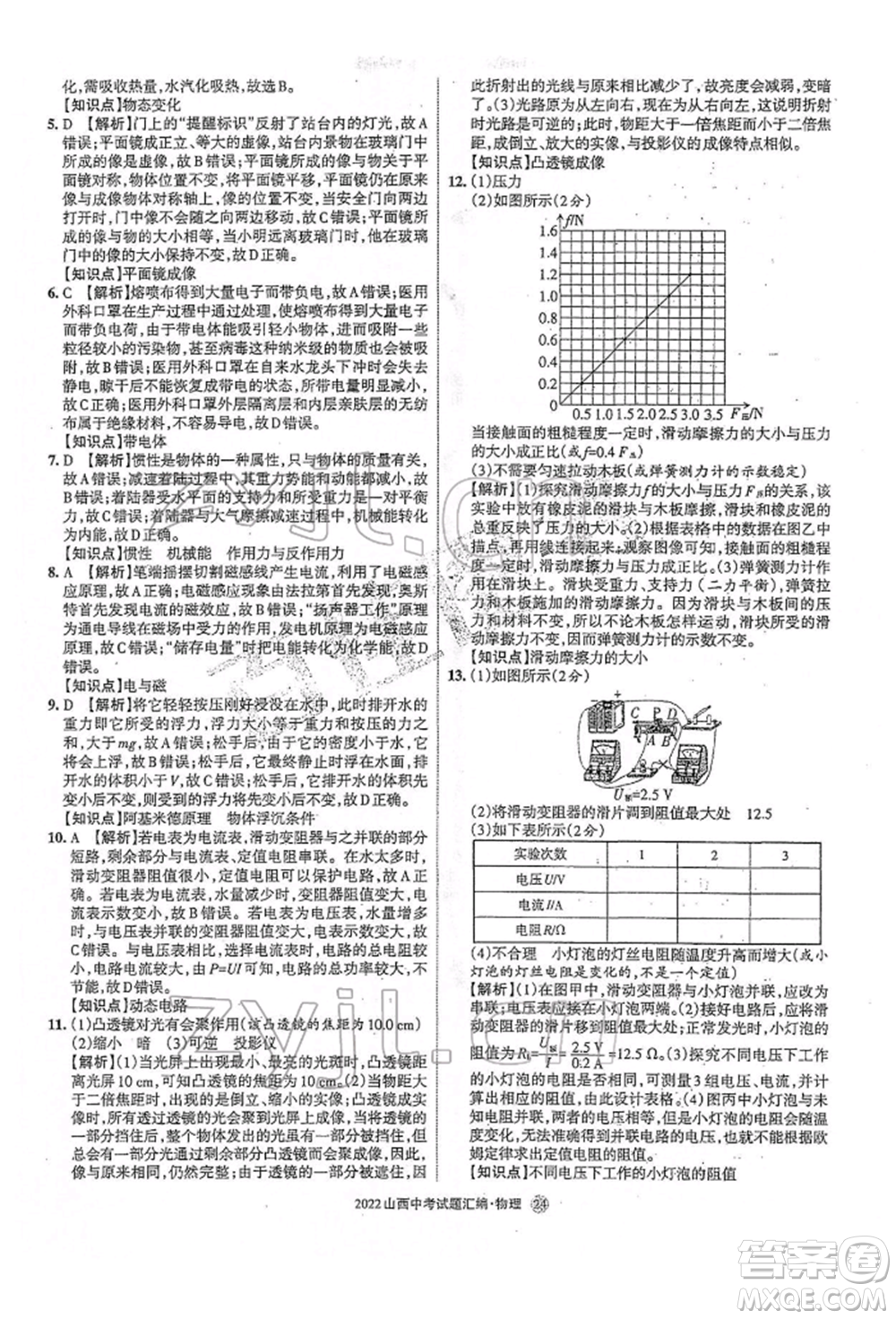 學(xué)習(xí)周報(bào)社2022山西中考試題匯編物理人教版參考答案
