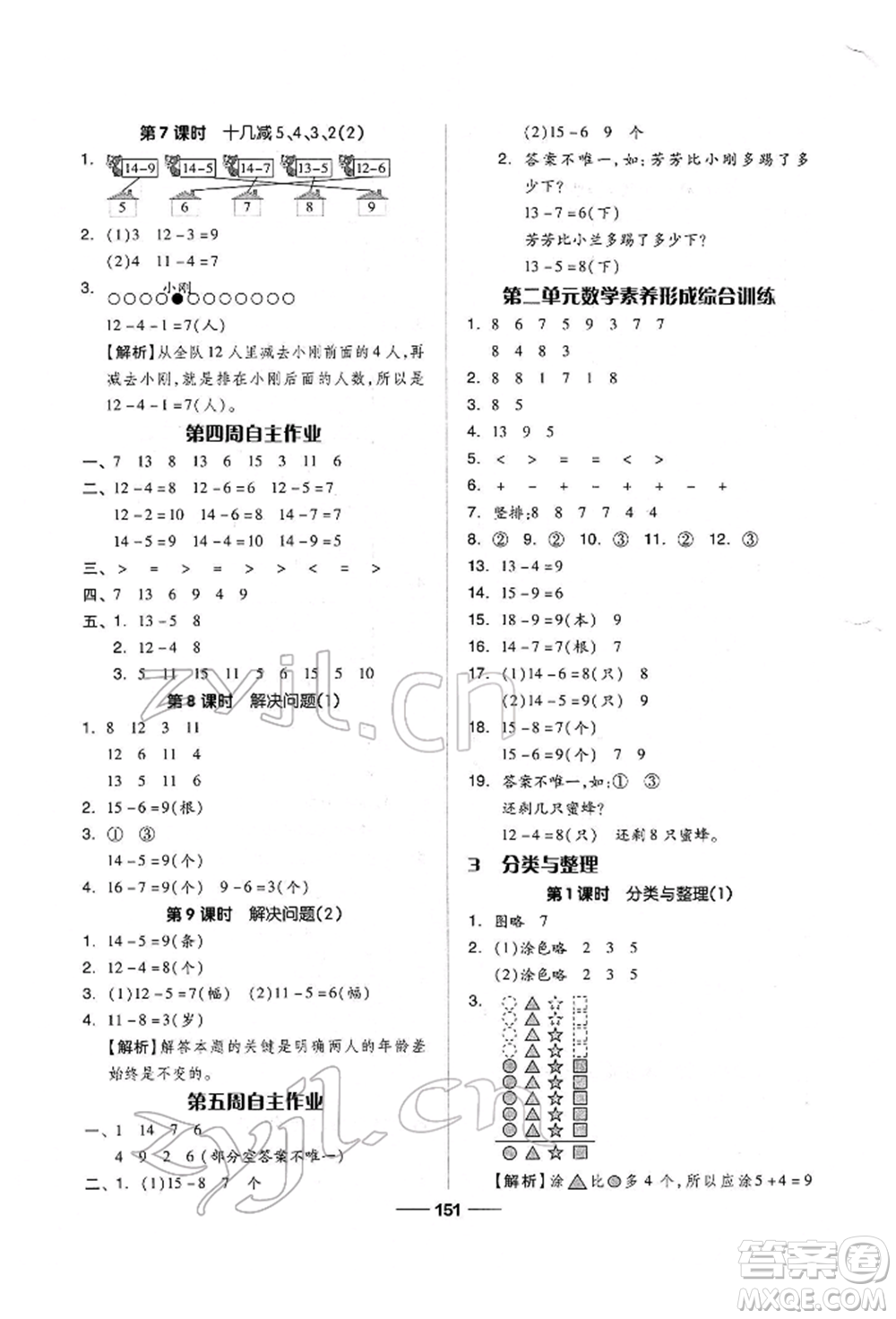 山東科學技術(shù)出版社2022新思維伴你學單元達標測試卷一年級下冊數(shù)學人教版參考答案
