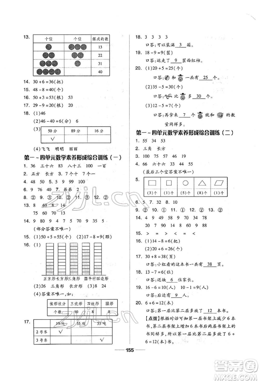山東科學技術(shù)出版社2022新思維伴你學單元達標測試卷一年級下冊數(shù)學人教版參考答案