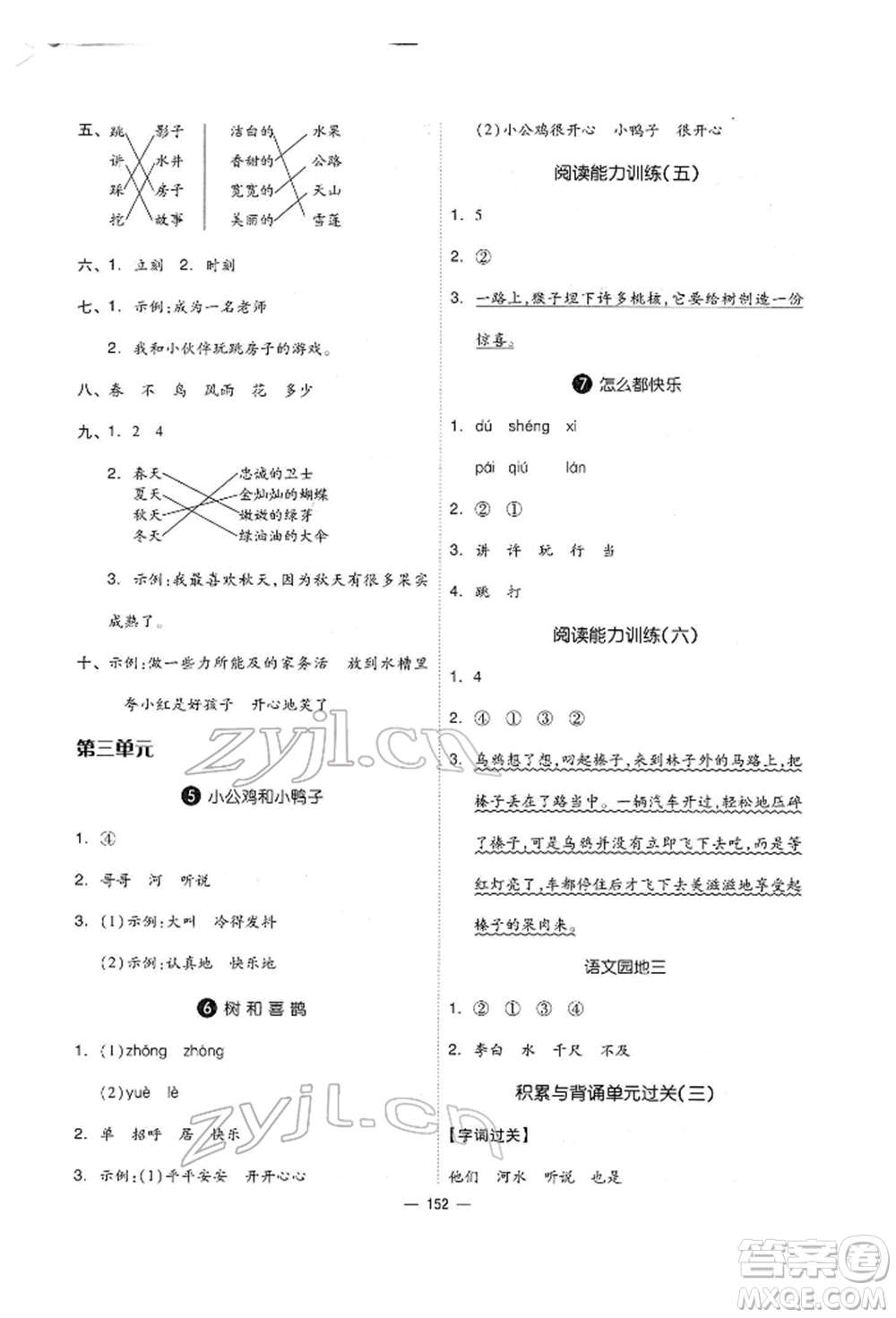 山東科學(xué)技術(shù)出版社2022新思維伴你學(xué)單元達(dá)標(biāo)測試卷一年級下冊語文人教版參考答案