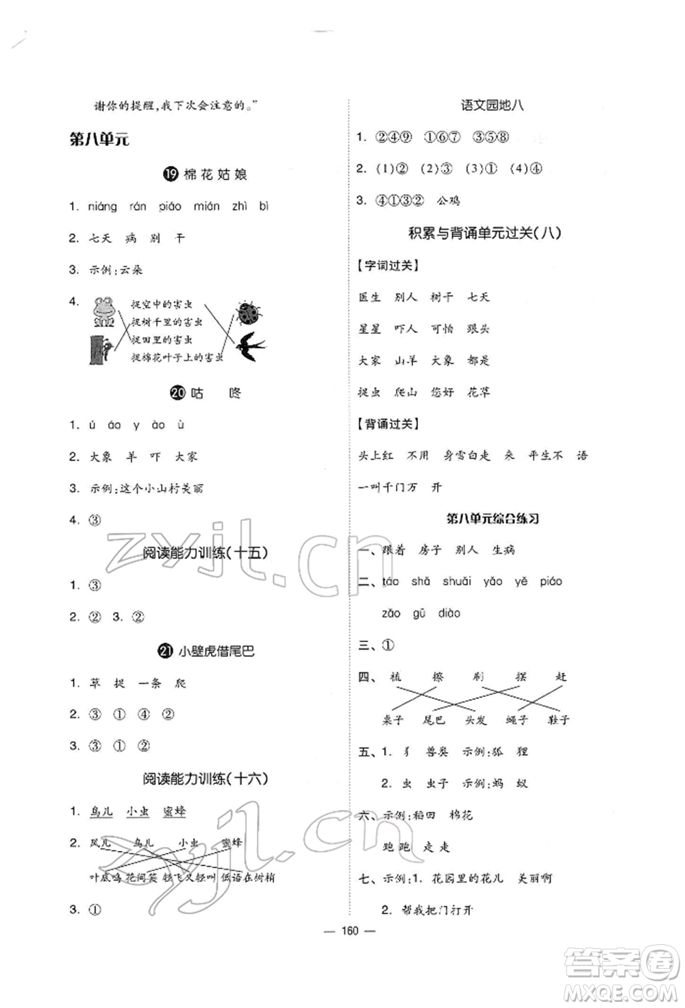 山東科學(xué)技術(shù)出版社2022新思維伴你學(xué)單元達(dá)標(biāo)測試卷一年級下冊語文人教版參考答案