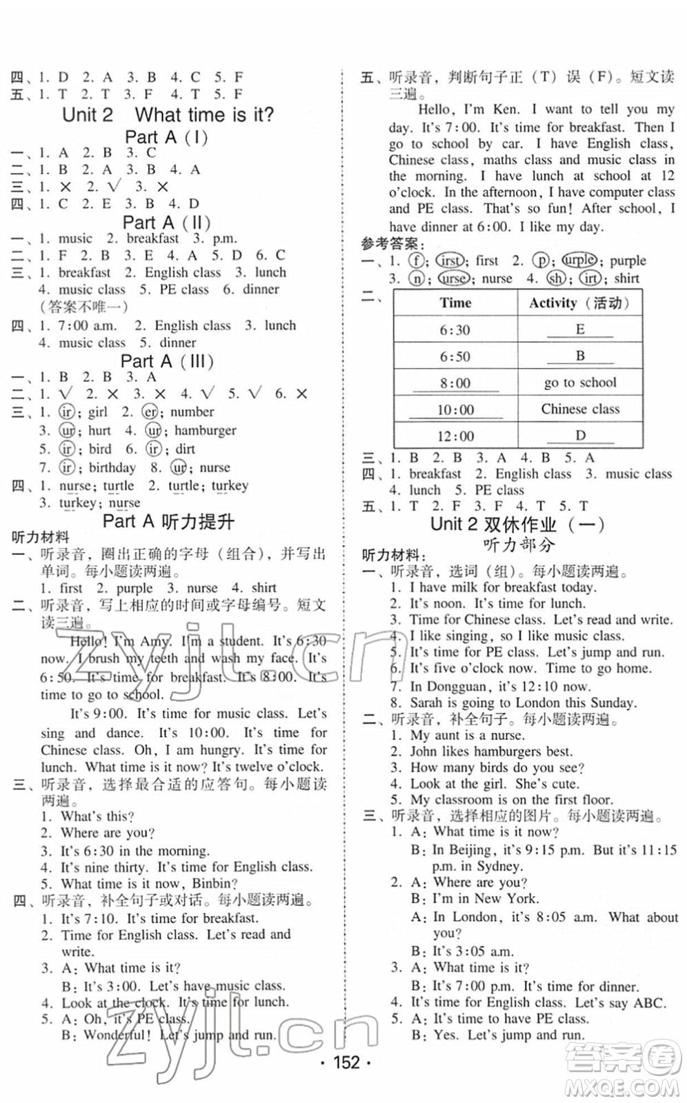 安徽人民出版社2022教與學(xué)課時(shí)學(xué)練測四年級(jí)英語下冊人教PEP版答案