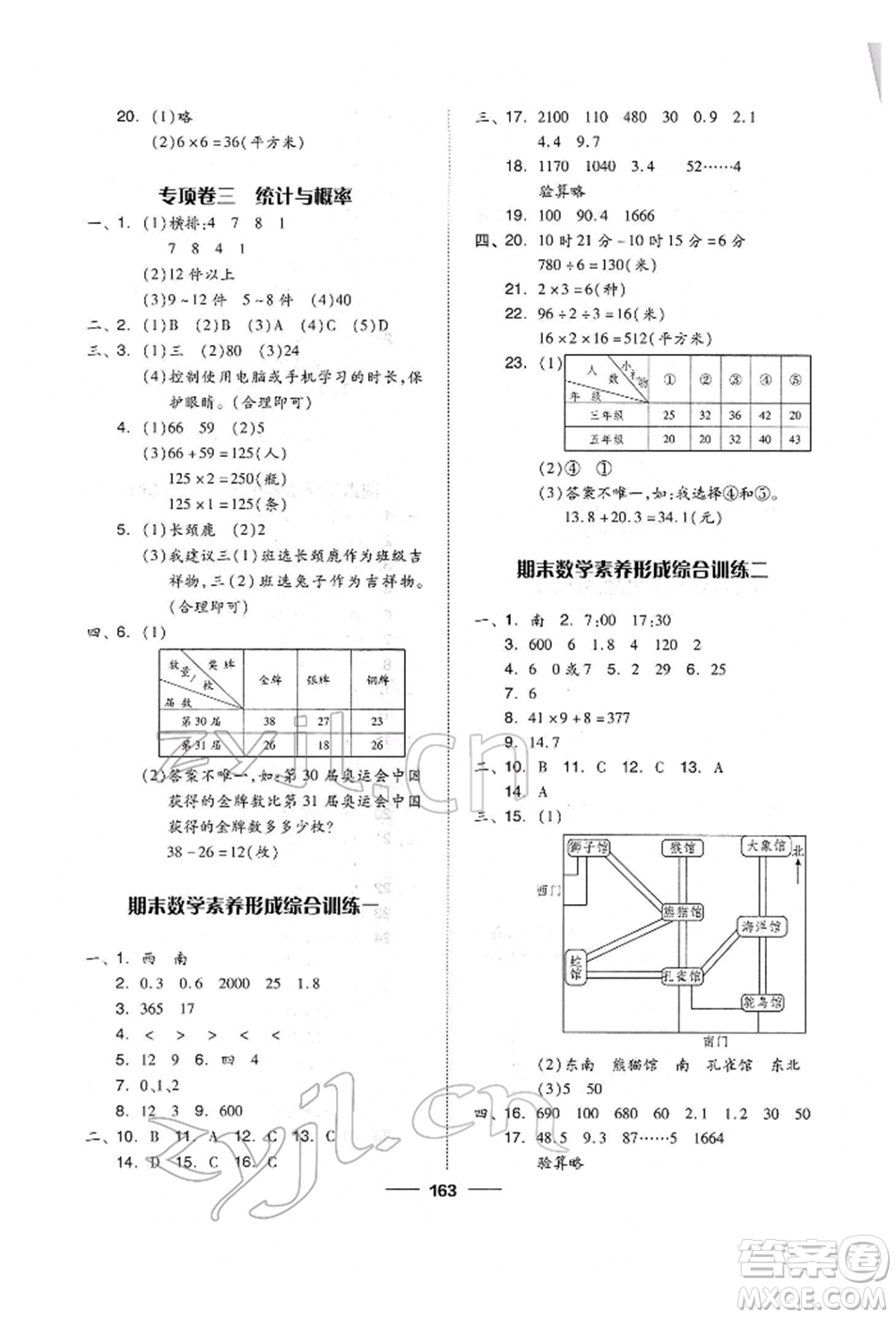 山東科學(xué)技術(shù)出版社2022新思維伴你學(xué)單元達(dá)標(biāo)測試卷三年級(jí)下冊數(shù)學(xué)人教版參考答案
